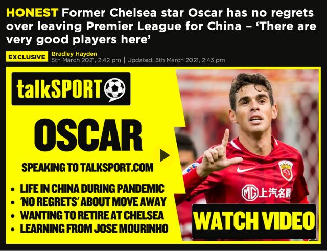 奇异果体育官方网站-奥斯卡:不后悔离开切尔西 中超有很多优秀球员